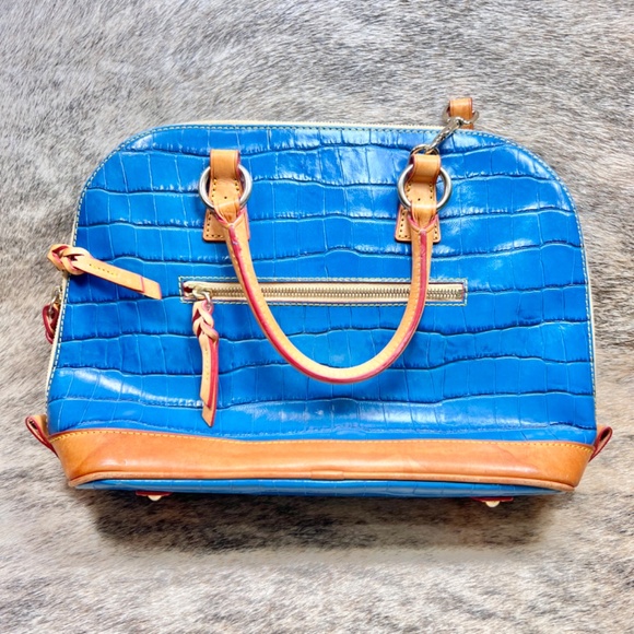 Dooney & Bourke Croco Embossed Satchel Handbag In Marine Blue - Picture 2 of 7